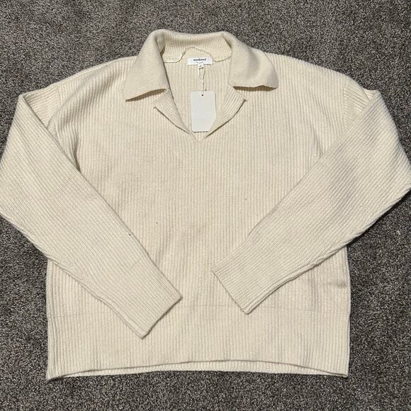 WEEKEND LOS ANGELES Women's Notched Collar Sweater Size S In Cream - Picture 4 of 12